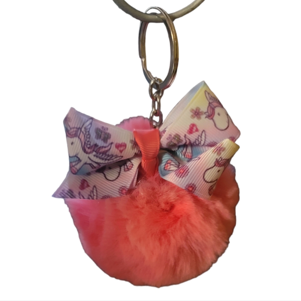 Little Pony Pink Pom Pom Bow-Knot Plush Keychain
